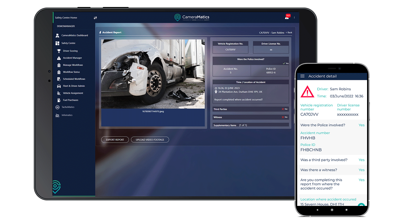 CameraMatics Fleet Management System Post Accident Details Reporting